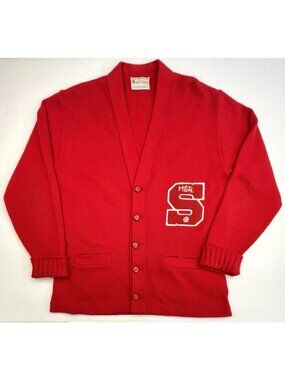 VTG 70s Official Award EAST-TENN LARGE Red Varsity Letterman SWEATER S Manager